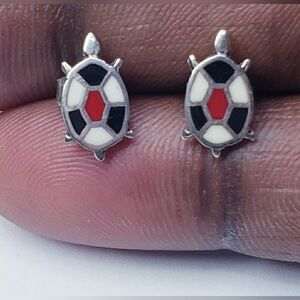 Turtle Multicolor Inlay Design Sterling Silver Stud Earrings.